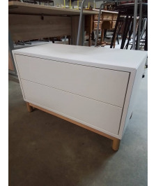 CHEVET BOIS BLANC PIÈTEMENT BOIS CLAIR 2 TIROIRS 