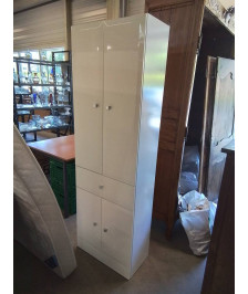 COLONNE DE SALLE DE BAIN BOIS BLANC LAQUÉ 4 PORTES 1 TIROIR