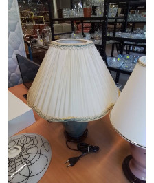 LAMPE CÉRAMIQUE BLEU SOCLE BOIS AJ VOLANT ECTU LISERÉ BLEU