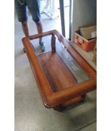 TABLE BASSE MERISIER- VERRE