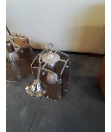 LANTERNE MÉTAL DORÉ ET VERRE TEINTÉ 