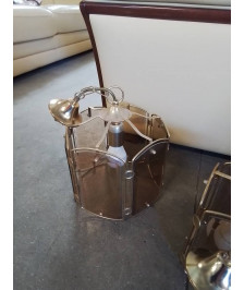 LANTERNE MÉTAL DORÉ ET VERRE TEINTÉ 