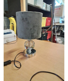 LAMPE VERRE SOCLE MÉTAL CHROMÉ AJ TISSU GRIS 