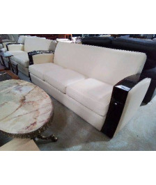 CANAPE 3 PLACES CLUB STYLE ART DECO BOIS DE MACASSAR ET CUIR