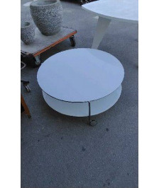 TABLE BASSE RONDE A ROULETTES- PLATEAUX VERRE