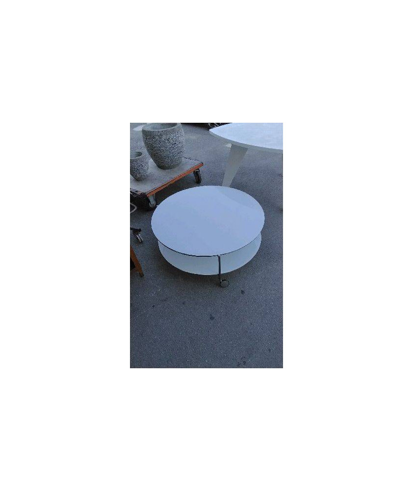 TABLE BASSE RONDE A ROULETTES- PLATEAUX VERRE