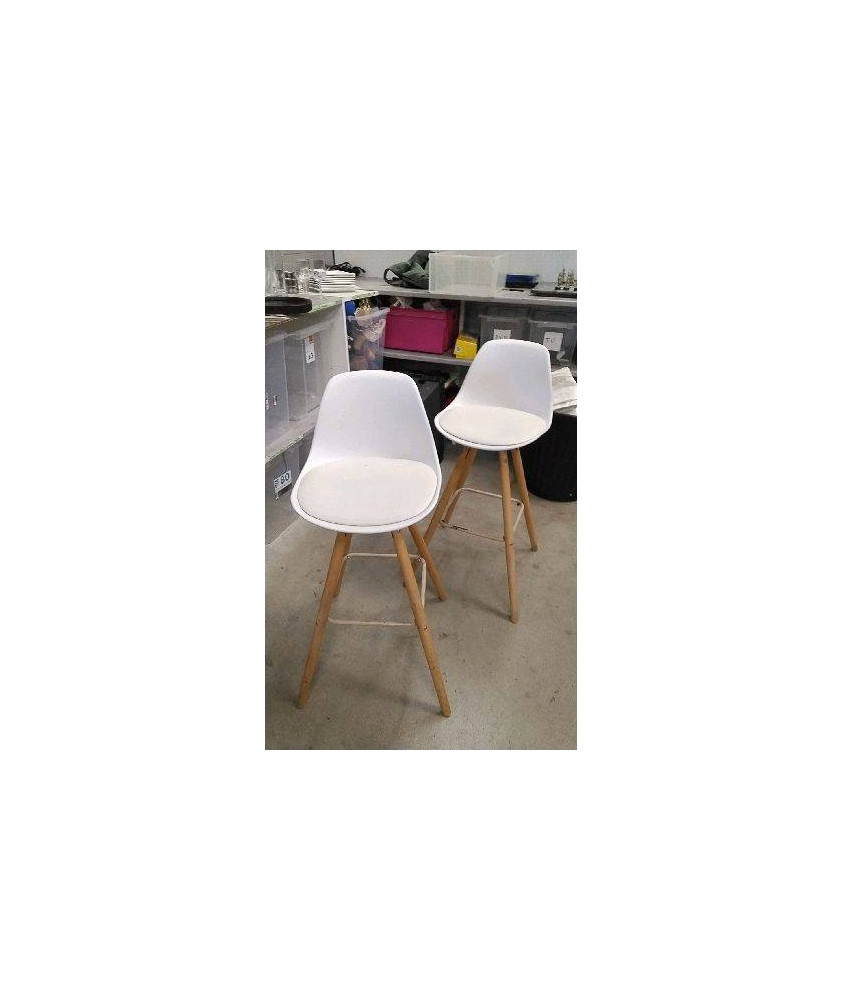 TABOURET DE BAR BLANC PIEDS BOIS