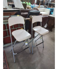 TABOURET PLIANT BOIS ECRU MÉTAL GRIS