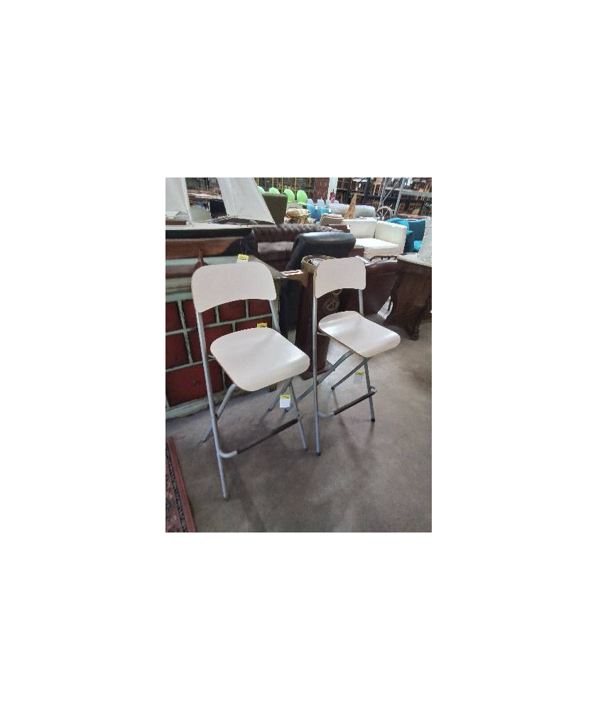 TABOURET PLIANT BOIS ECRU MÉTAL GRIS
