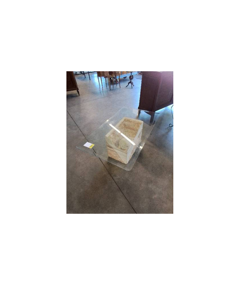 TABLE BASSE RECTANGULAIRE PIÈTEMENT RESINE PLATEAU VERRE