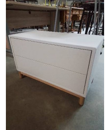 CHEVET BOIS BLANC PIÈTEMENT BOIS CLAIR 2 TIROIRS 
