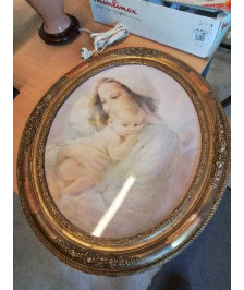 GRAVURE LA FEMME ET SON ENFANT CADRE BOIS ET STUC DORÉ 