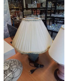 LAMPE CÉRAMIQUE BLEU SOCLE BOIS AJ VOLANT ECTU LISERÉ BLEU