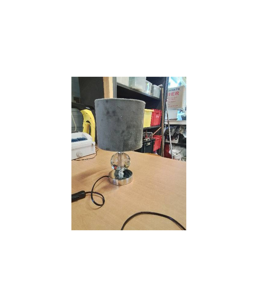 LAMPE VERRE SOCLE MÉTAL CHROMÉ AJ TISSU GRIS 