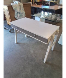 BUREAU RECTANGULAIRE BOIS BLANC 2 TIROIRS TAUPE