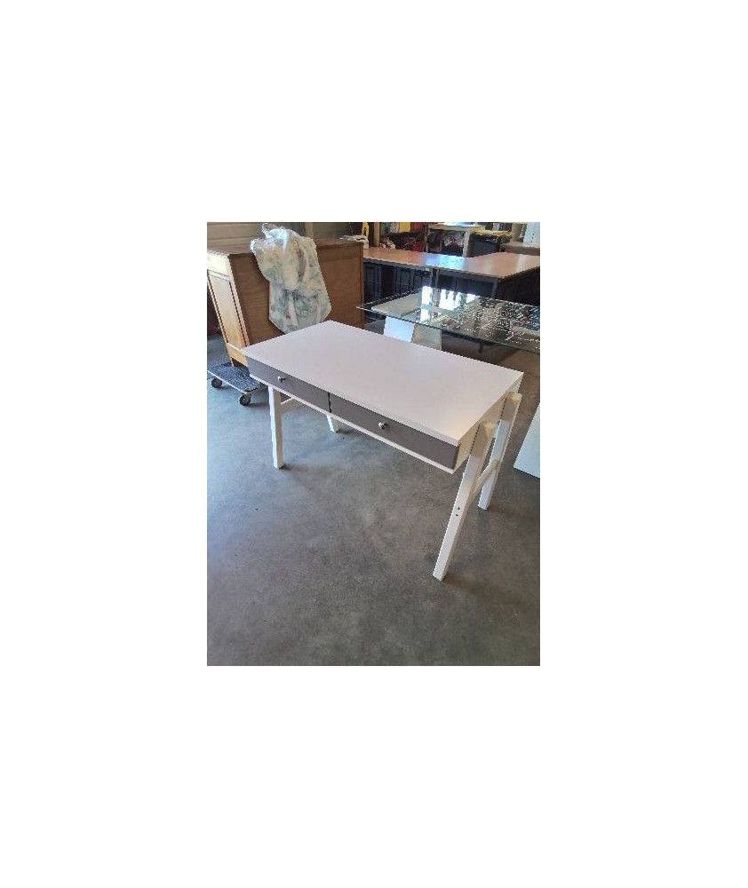 BUREAU RECTANGULAIRE BOIS BLANC 2 TIROIRS TAUPE