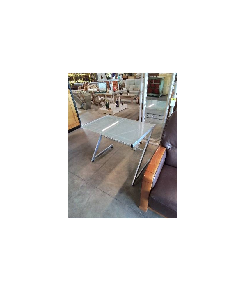 BUREAU RECTANGULAIRE PIÈTEMENT MÉTAL GRIS PLATEAU VERRE