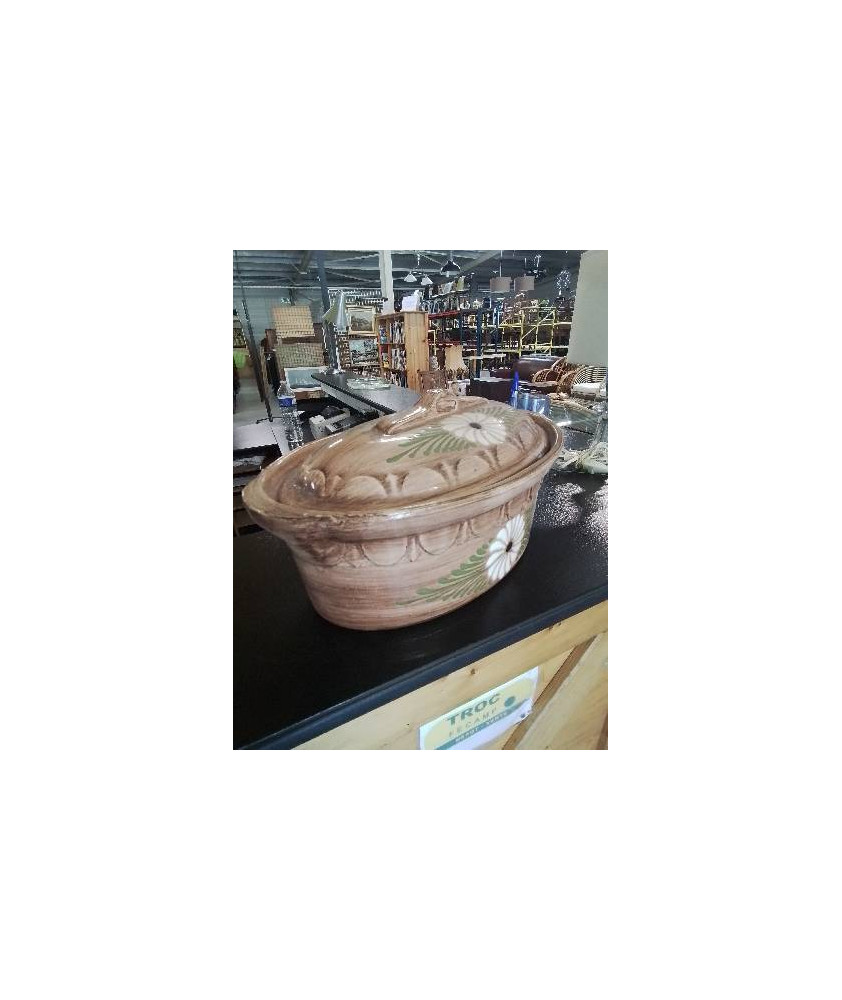 COCOTTE OVALE A BAECKEOFFE DE SOUFFLENHEIM TERRE CUITE ÉMAILLÉE 