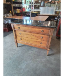 COMMODE BOIS CLAIR 3 TIROIRS DESSUS MARBRE VERT VEINÉ STYLE EMPIRE 