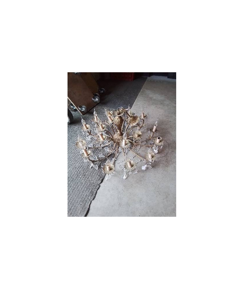 LUSTRE BRONZE A PAMPILLES 18 FEUX