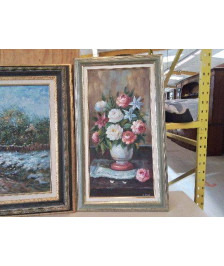 PEINTURE A L’HUILE SUR TOILE ’ BOUQUET DE FLEURS ROSES’