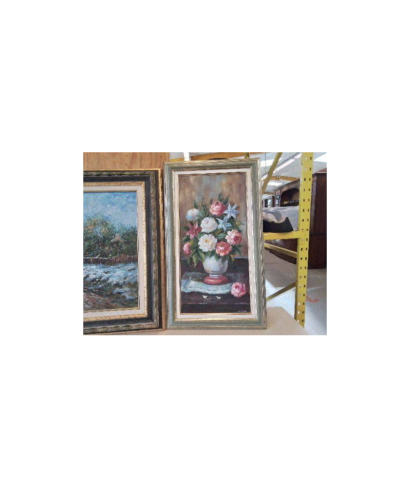 PEINTURE A L’HUILE SUR TOILE ’ BOUQUET DE FLEURS ROSES’