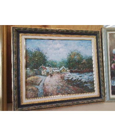 PEINTURE A LA GUACHE SUR TOILE ’ VILLAGE D’AUTOMNE  ’