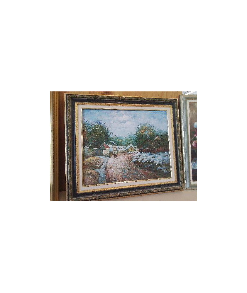 PEINTURE A LA GUACHE SUR TOILE ’ VILLAGE D’AUTOMNE  ’