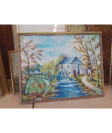 PEINTURE A L’HUILE  SUR BOIS ’ LE MOULIN’