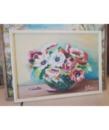 PEINTURE A L’HUILE SUR BOIS ’ LE BOUQUET DE FLEURS’ 