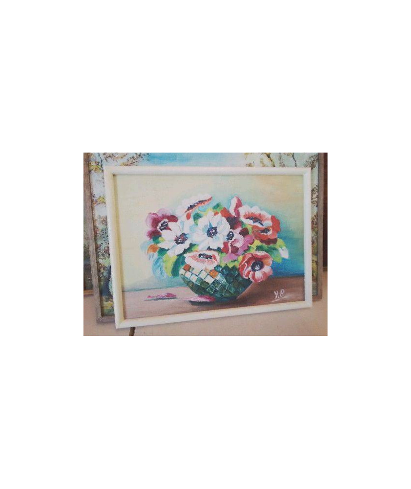 PEINTURE A L’HUILE SUR BOIS ’ LE BOUQUET DE FLEURS’ 