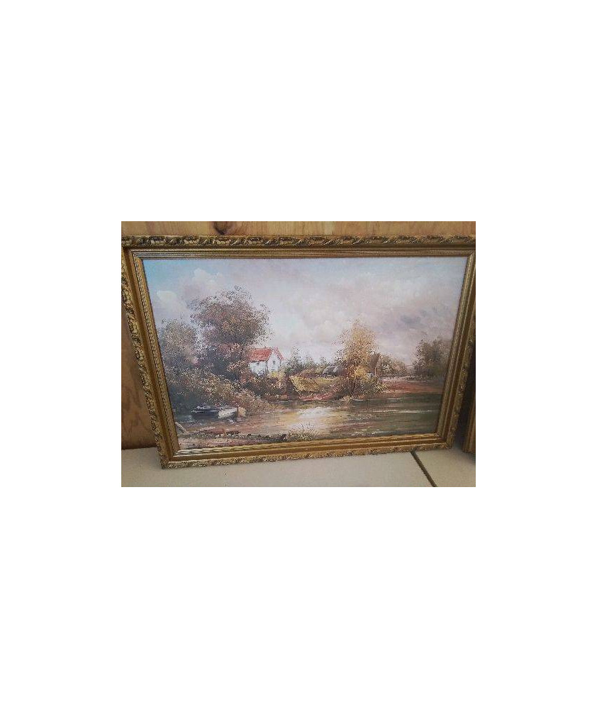 PEINTURE A L’HUILE ’ MAISON AU BORDS DE L’EAU’