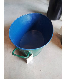 BAQUET OVALE MÉTAL PEINT BLEU ET VERRE XXE