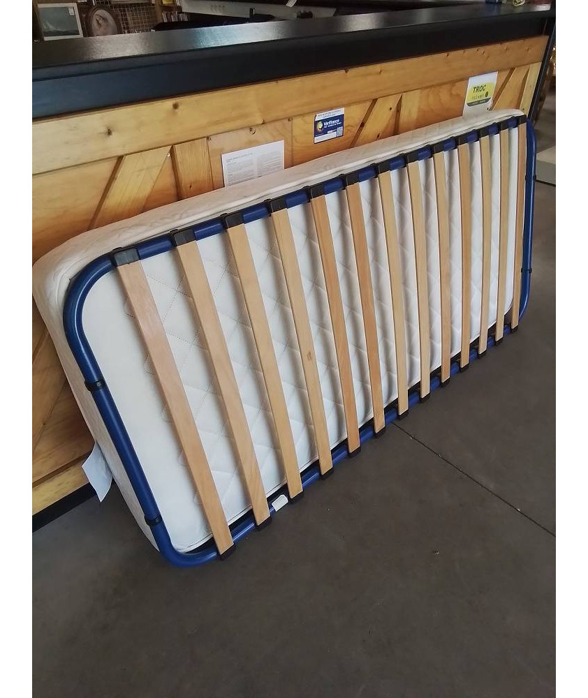 SOMMIER CADRE MÉTAL BLEU A LATTES 90X190CM