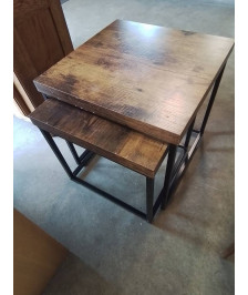 2 TABLES BASSES GIGOGNES PIÈTEMENT MÉTAL NOIR PLATEAU MARRON