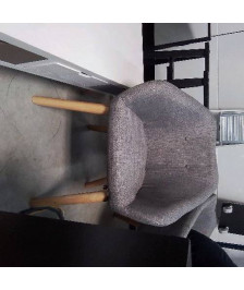 FAUTEUIL TISSU GRIS PIEDS BOIS