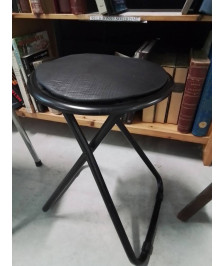 TABOURET ROND PLIANT METAL ET PU NOIR
