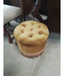 POUF ROND VELOURS OCRE A FRANGES 
