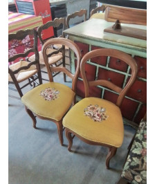 PAIRE DE CHAISES ASSISE CAPITONNÉ TISSU OCRE A FLEURS NAPOLÉON III 
