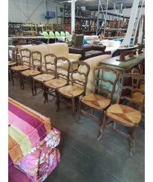 7 CHAISES BOIS PAILLÉ DOSSIER ÉCHANCRÉ STYLE RÉGENCE COQUILLE 