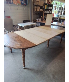 TABLE RONDE A ABATTANTS 6 PIEDS  TOURNÉS 112X71,5CM 4 RALLONGES 41CM