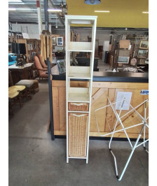 COLONNE DE SALLE DE BAIN BOIS ECRU 3 NICHES 1 TIROIR ET 1 PORTE VANNERIE EN L\'ÉTAT 