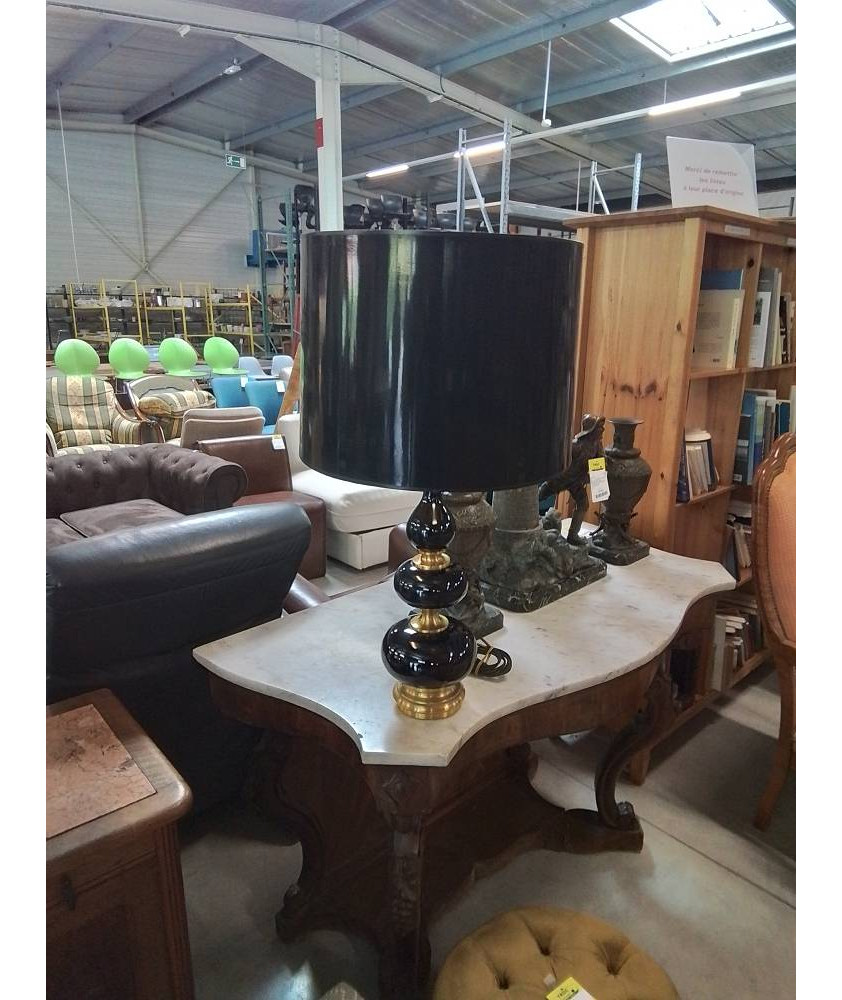 LAMPE CÉRAMIQUE NOIR ET MÉTAL DORÉ AJ NOIR