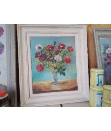 PEINTURE A L’HUILE ’BOUQUET D’ŒILLET ET MINOSAS’