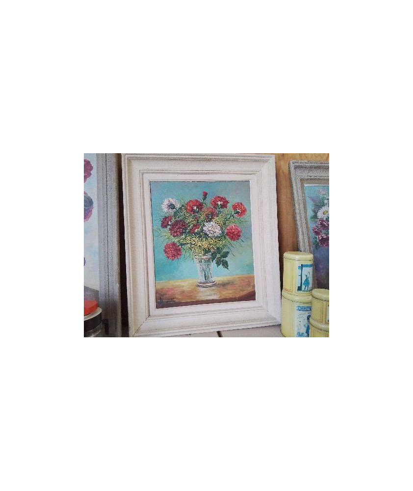 PEINTURE A L’HUILE ’BOUQUET D’ŒILLET ET MINOSAS’