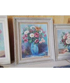 PEINTURE A L’HUILE ’ BOUQUET DE MARGUERITES ET DE PIVOINES’