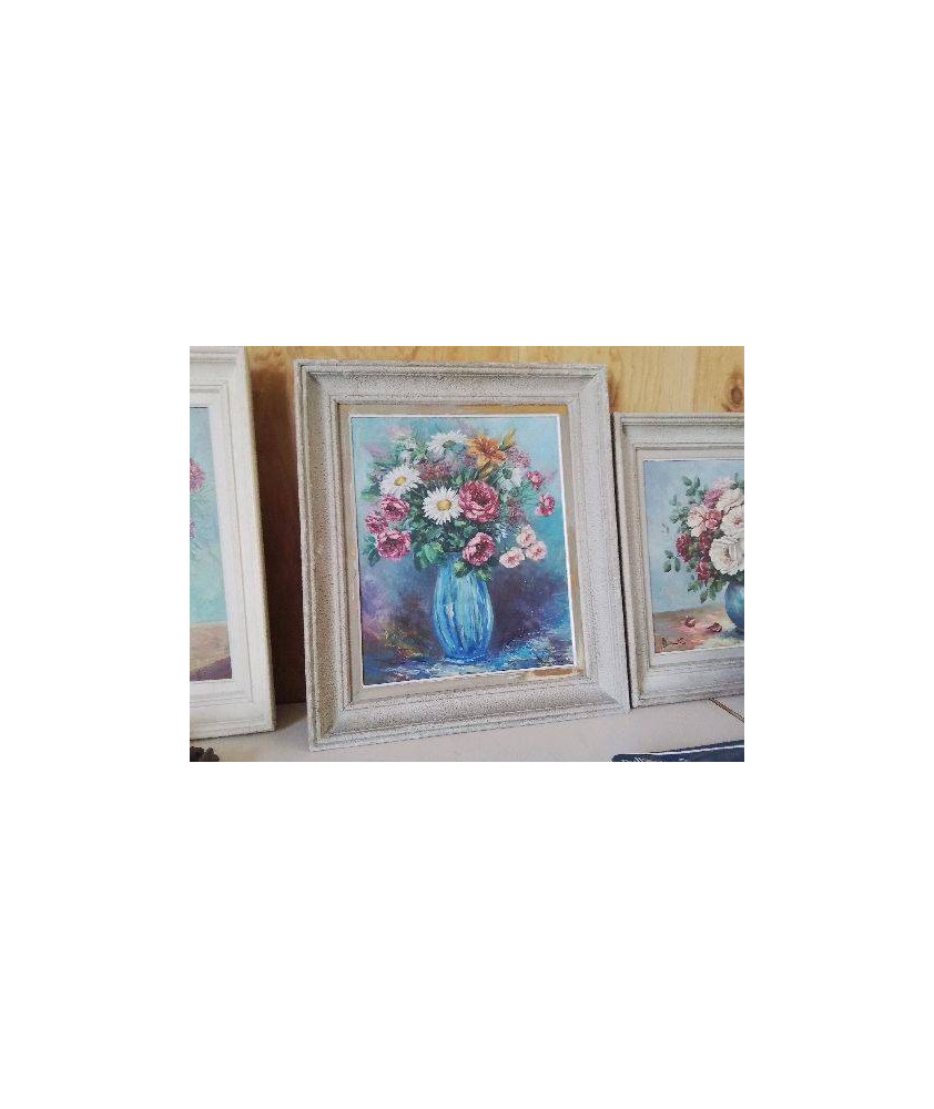 PEINTURE A L’HUILE ’ BOUQUET DE MARGUERITES ET DE PIVOINES’