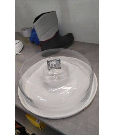 PLATEAU PORCELAINE/ CLOCHE VERRE 30CM - CYRIL LIGNAC