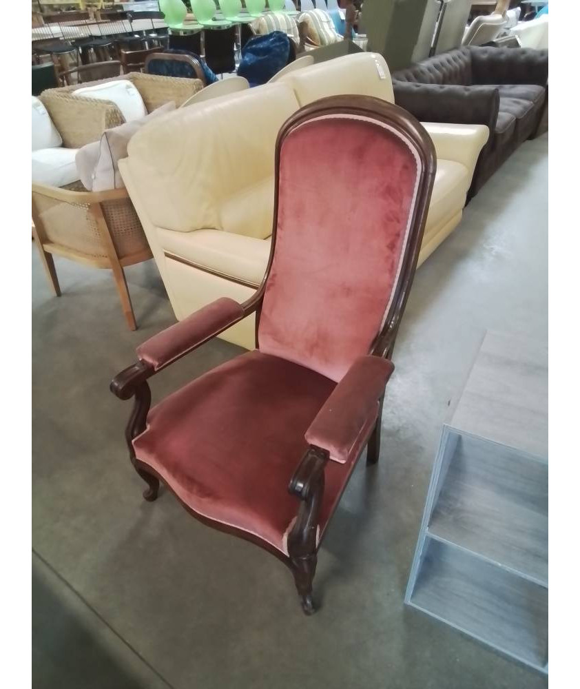 VOLTAIRE ACAJOU CAPITONNÉ VIEUX ROSE XIXE