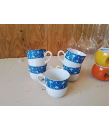 LOT DE 5 TASSES À CAFÉ BLEU EN PORCELAINE 